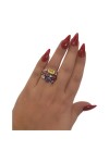 BAGUE PIERRES GEMMES ET DIAMANTS  EN OR 18K