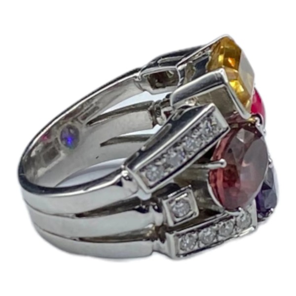 BAGUE PIERRES GEMMES ET DIAMANTS  EN OR 18K