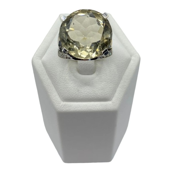 BAGUE QUARTZ FUMÉ ET DIAMANTS EN OR 18K