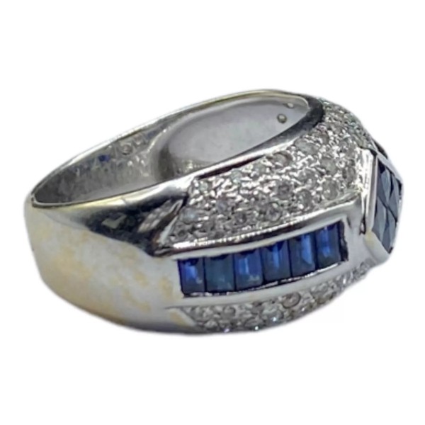 BAGUE JONC BOMBÉ SAPHIRS ET DIAMANTS EN OR 18K