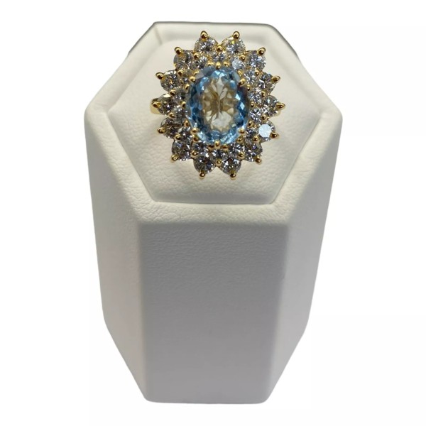 BAGUE FLEUR AIGUE MARINE ET DIAMANTS EN OR 18K