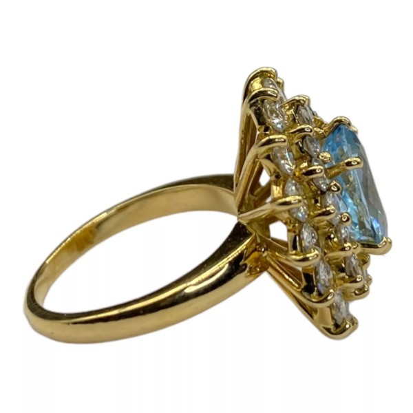 BAGUE FLEUR AIGUE MARINE ET DIAMANTS EN OR 18K