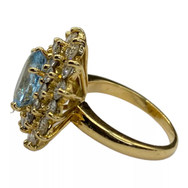 BAGUE FLEUR AIGUE MARINE ET DIAMANTS EN OR 18K