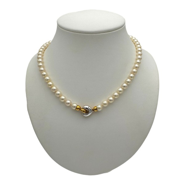 COLLIER DE PERLES FERMOIR COEUR DIAMANT EN OR 18K