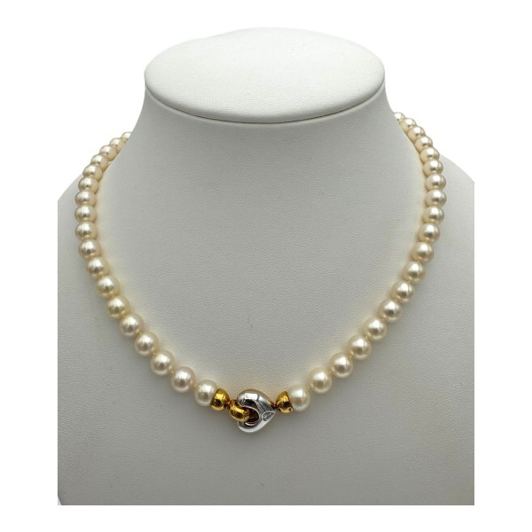 COLLIER DE PERLES FERMOIR COEUR DIAMANT EN OR 18K