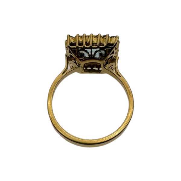 BAGUE CARRÉE AIGUE MARINE ET DIAMANTS EN OR 18K