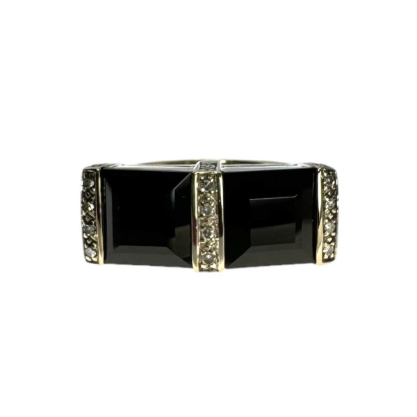 BAGUE PLATEAU COURBE ONYX ET DIAMANTS EN OR 18K