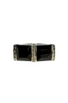 BAGUE PLATEAU COURBE ONYX ET DIAMANTS EN OR 18K