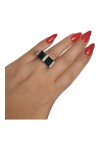 BAGUE PLATEAU COURBE ONYX ET DIAMANTS EN OR 18K