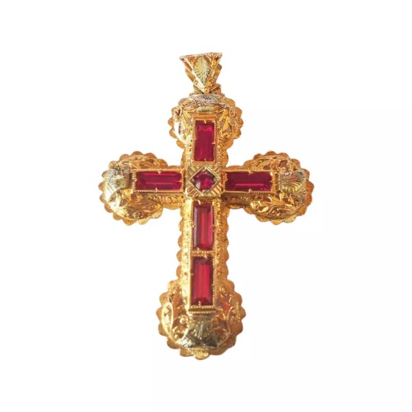 PENDENTIF CROIX RUBIS DE SYNTHÈSE EN OR 18K