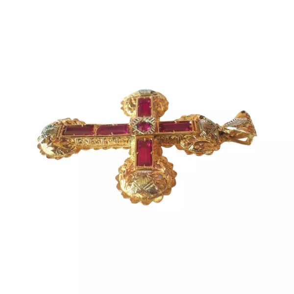 PENDENTIF CROIX RUBIS DE SYNTHÈSE EN OR 18K