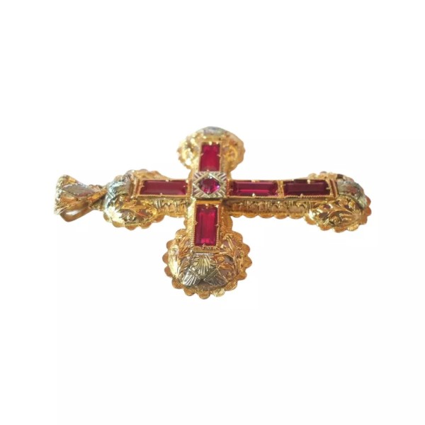 PENDENTIF CROIX RUBIS DE SYNTHÈSE EN OR 18K