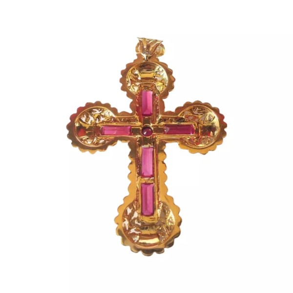 PENDENTIF CROIX RUBIS DE SYNTHÈSE EN OR 18K