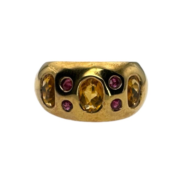 BAGUE JONC CITRINES ET RUBIS EN OR 18K