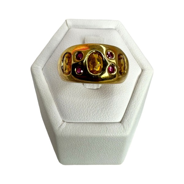 BAGUE JONC CITRINES ET RUBIS EN OR 18K