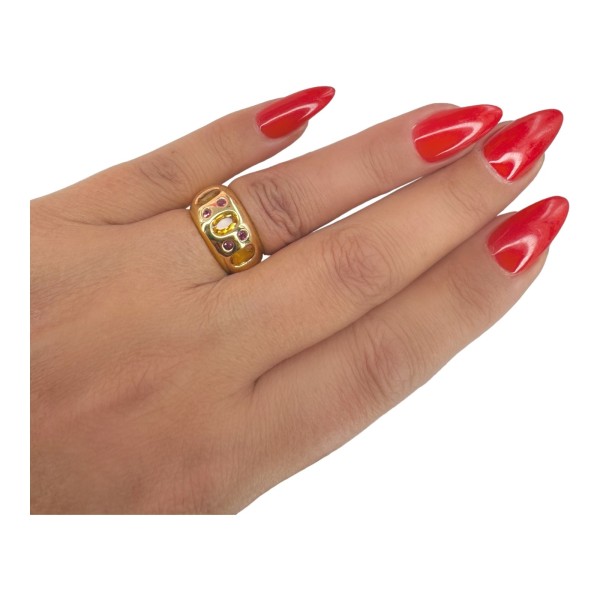 BAGUE JONC CITRINES ET RUBIS EN OR 18K