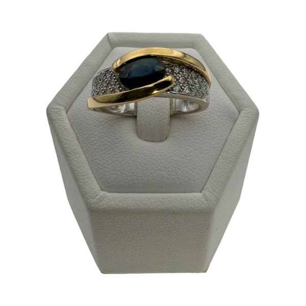 BAGUE CROISÉE SAPHIR ET DIAMANTS EN OR 18K