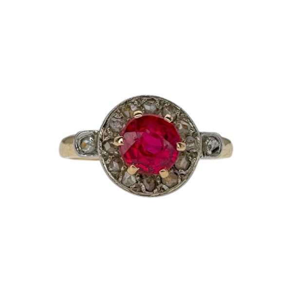 BAGUE RONDE RUBIS DE SYNTHESE ET DIAMANTS EN OR 18K