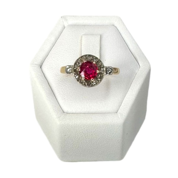 BAGUE RONDE RUBIS DE SYNTHESE ET DIAMANTS EN OR 18K