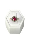 BAGUE RONDE RUBIS DE SYNTHESE ET DIAMANTS EN OR 18K