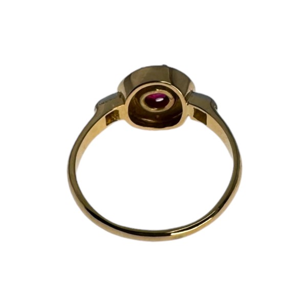 BAGUE RONDE RUBIS DE SYNTHESE ET DIAMANTS EN OR 18K