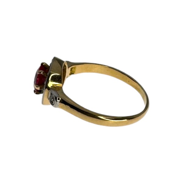 BAGUE RONDE RUBIS DE SYNTHESE ET DIAMANTS EN OR 18K