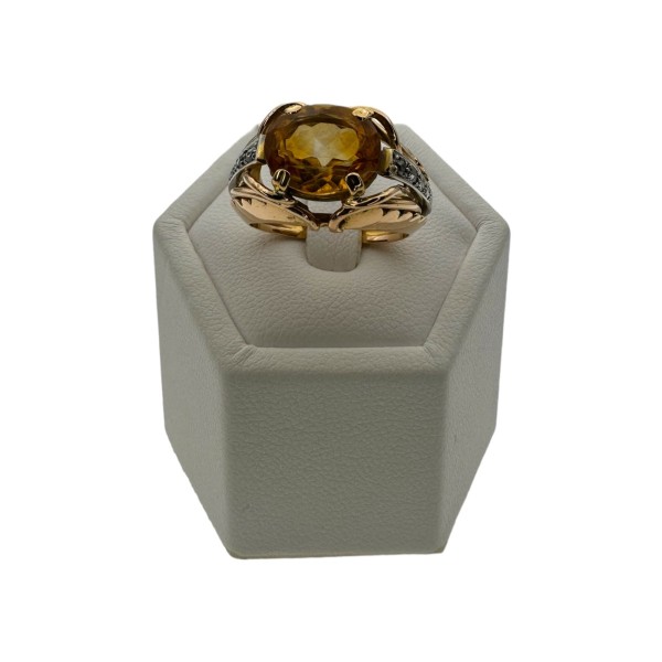 BAGUE CITRINE ET DIAMANTS VERS 1950 EN OR 18K