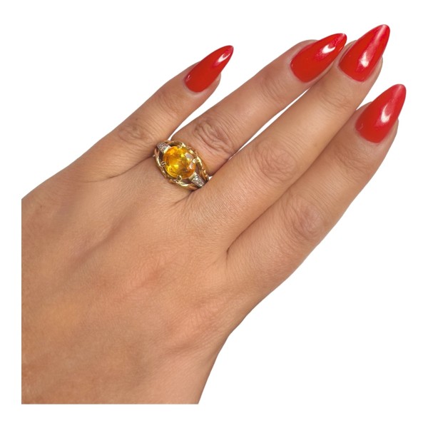 BAGUE CITRINE ET DIAMANTS VERS 1950 EN OR 18K