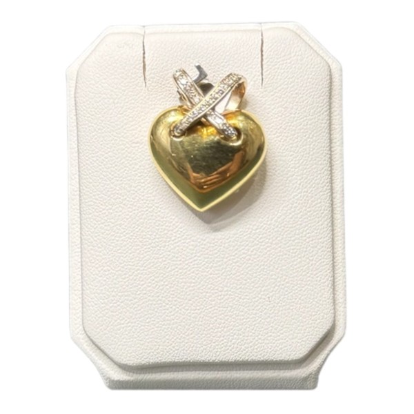 PENDENTIF COEUR BELIERE CROISEE DIAMANTS EN OR 18K