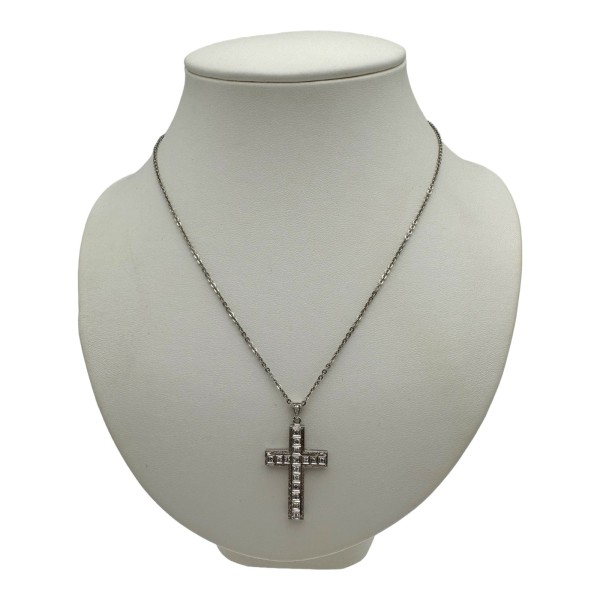 COLLIER PENDENTIF CROIX DIAMANTS ET SA CHAINE EN OR 18K