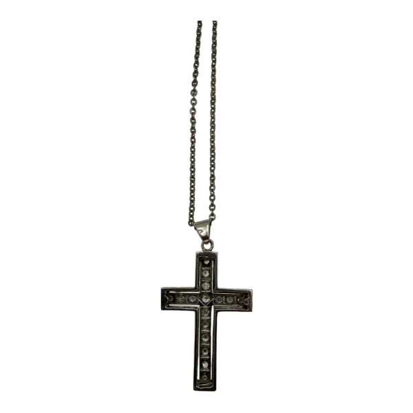 COLLIER PENDENTIF CROIX DIAMANTS ET SA CHAINE EN OR 18K