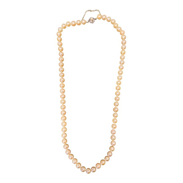 COLLIER DE PERLES DE CULTURE FERMOIR FLEURS SAPHIRS EN OR 18K