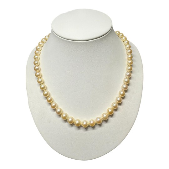 COLLIER DE PERLES DE CULTURE FERMOIR FLEURS SAPHIRS EN OR 18K