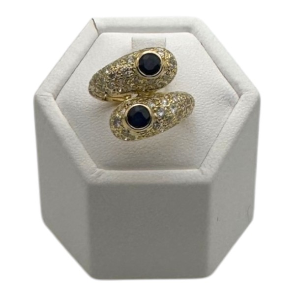 BAGUE CROISÉE SAPHIRS ET DIAMANTS EN OR 18K