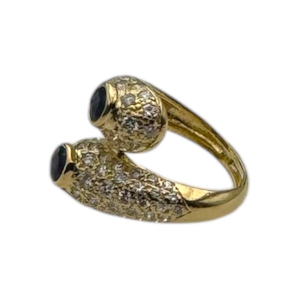 BAGUE CROISÉE SAPHIRS ET DIAMANTS EN OR 18K