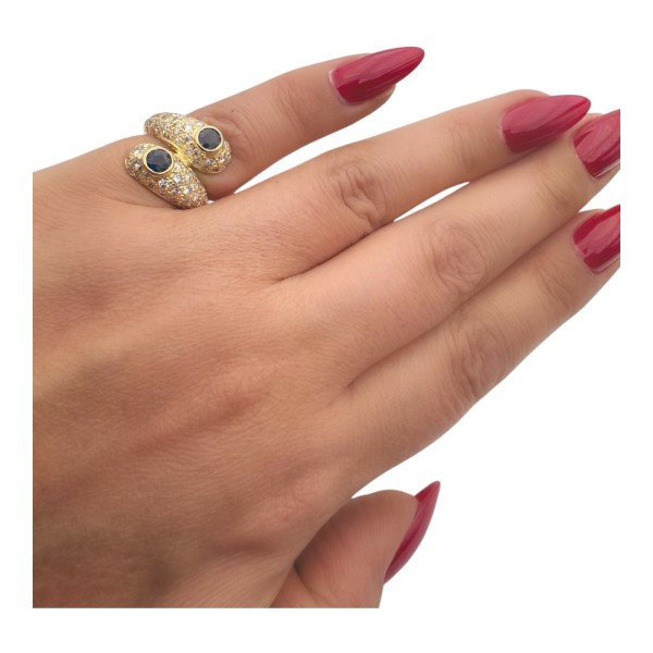 BAGUE CROISÉE SAPHIRS ET DIAMANTS EN OR 18K