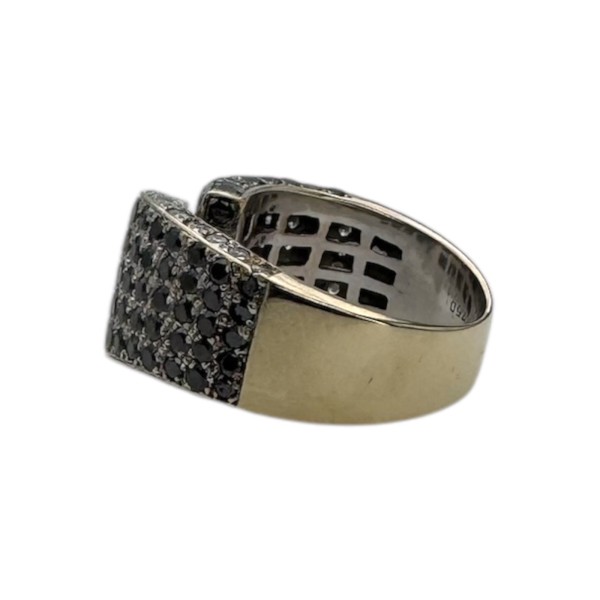 BAGUE CROISÉE DIAMANTS NOIRS ET BLANCS EN OR 18K