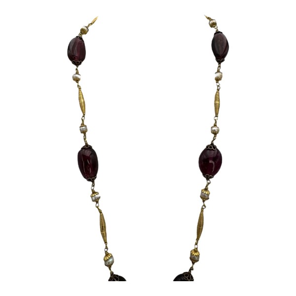 COLLIER ANCIEN TOURMALINES, PERLES ET DIAMANTS EN OR 18K