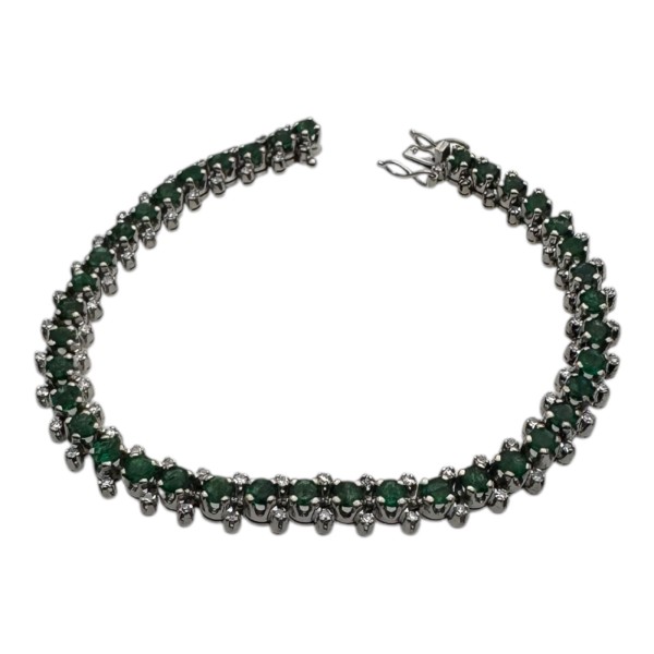 BRACELET LIGNE ÉMERAUDES ET DIAMANTS EN OR 18K