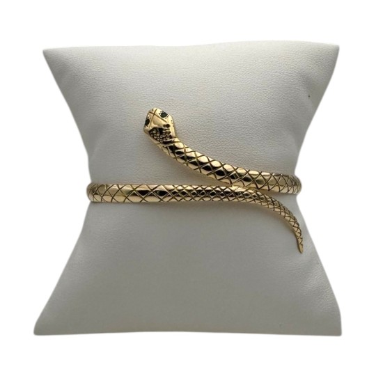 BRACELET RIGIDE SERPENT YEUX ÉMERAUDES EN OR 18K
