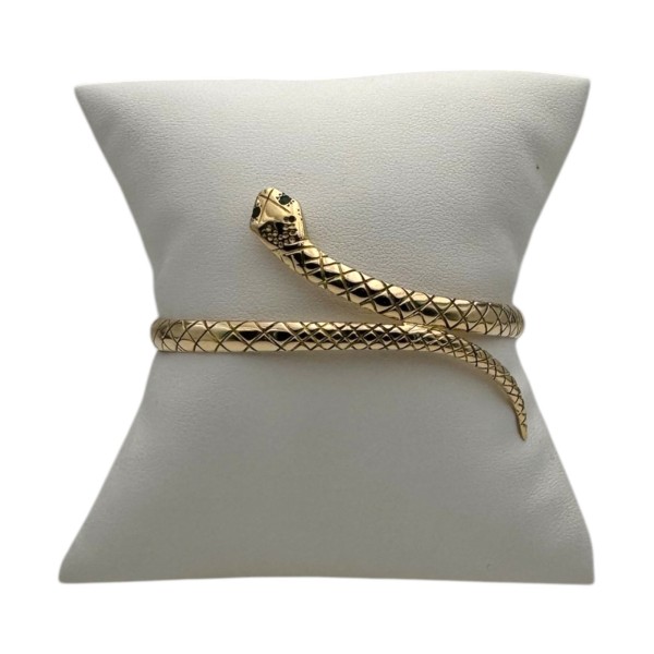 BRACELET RIGIDE SERPENT YEUX ÉMERAUDES EN OR 18K
