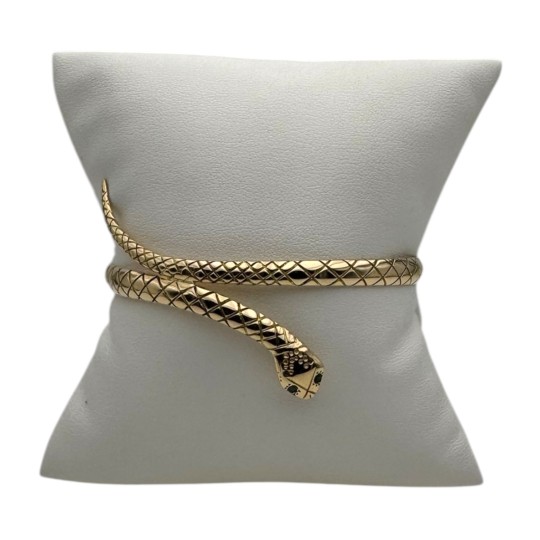 BRACELET RIGIDE SERPENT YEUX ÉMERAUDES EN OR 18K