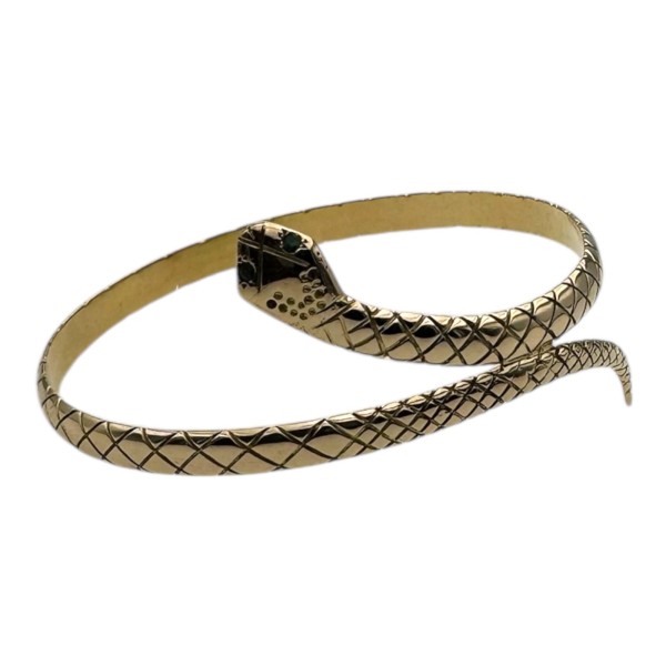 BRACELET RIGIDE SERPENT YEUX ÉMERAUDES EN OR 18K