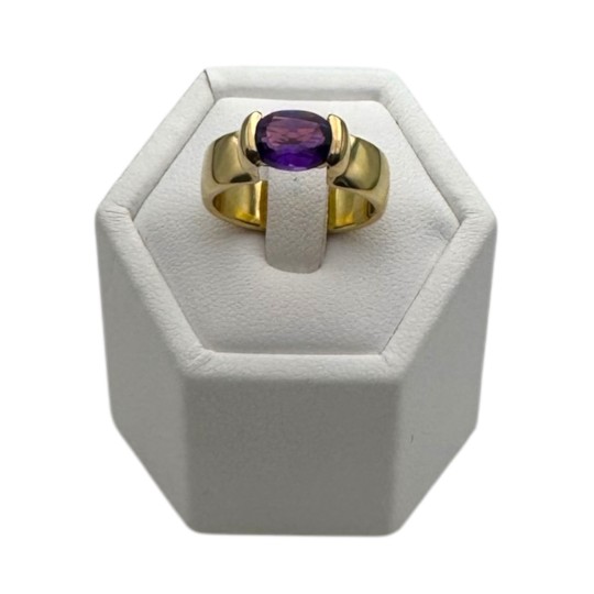 POIRAY : BAGUE ANNEAU ORNÉE D'UNE AMÉTHYSTE EN OR 18K
