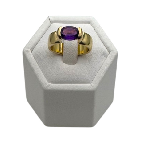 POIRAY : BAGUE ANNEAU ORNÉE D'UNE AMÉTHYSTE EN OR 18K