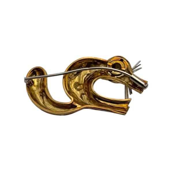 BROCHE CHAT YEUX CHRYSOPRASES EN OR 18K