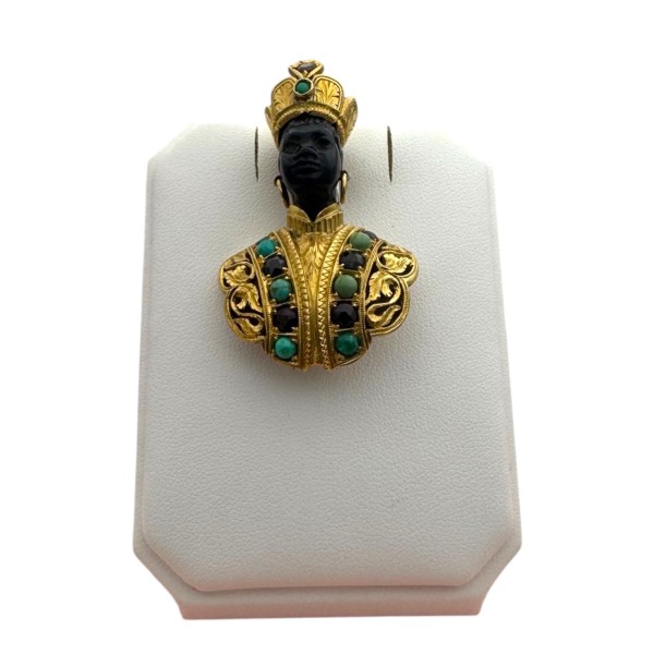 G. NARDI : CLIP DE REVERS BUSTE DE MAURE EN ONYX EN OR 18K