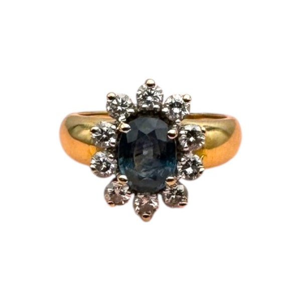 BAGUE POMPADOUR SAPHIR ET DIAMANTS EN OR 18K