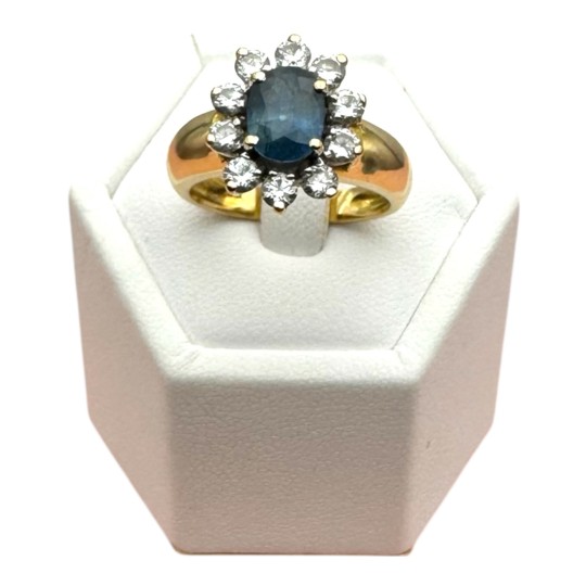 BAGUE POMPADOUR SAPHIR ET DIAMANTS EN OR 18K