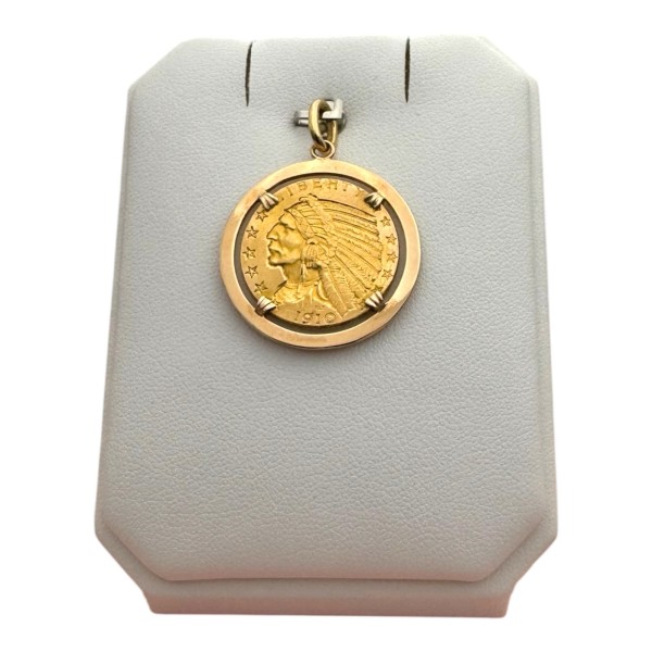 PENDENTIF PIÈCE 5 DOLLARS TÊTE D'INDIEN EN OR 18K